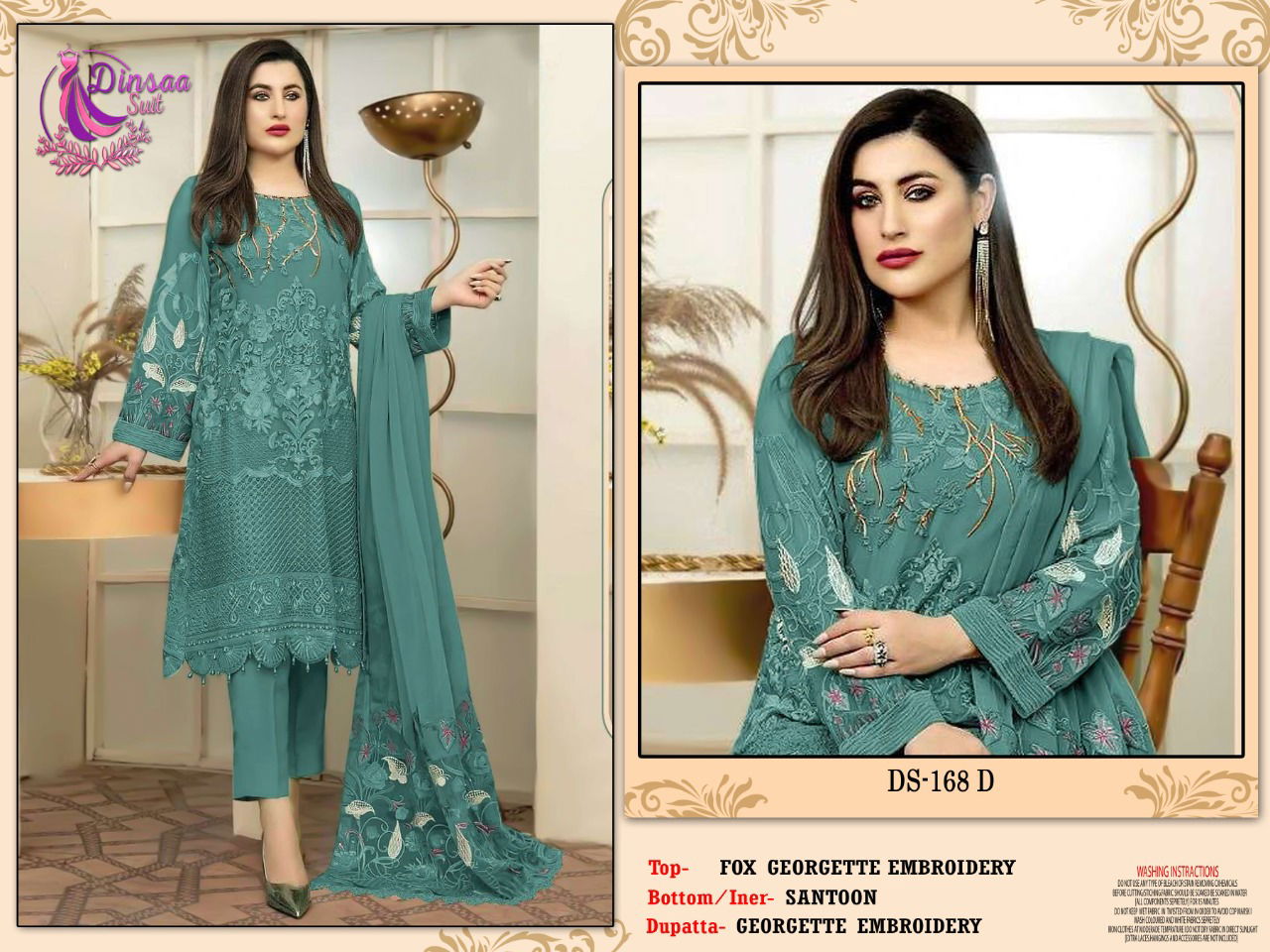 Dinsaa 168 Embroidery Pakistani Suits Catalog
